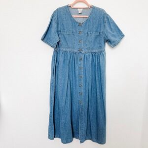 Vintage Moda Intl Womens Denim Dress Size 12 Button Down Midi Prairie‎ Cottage